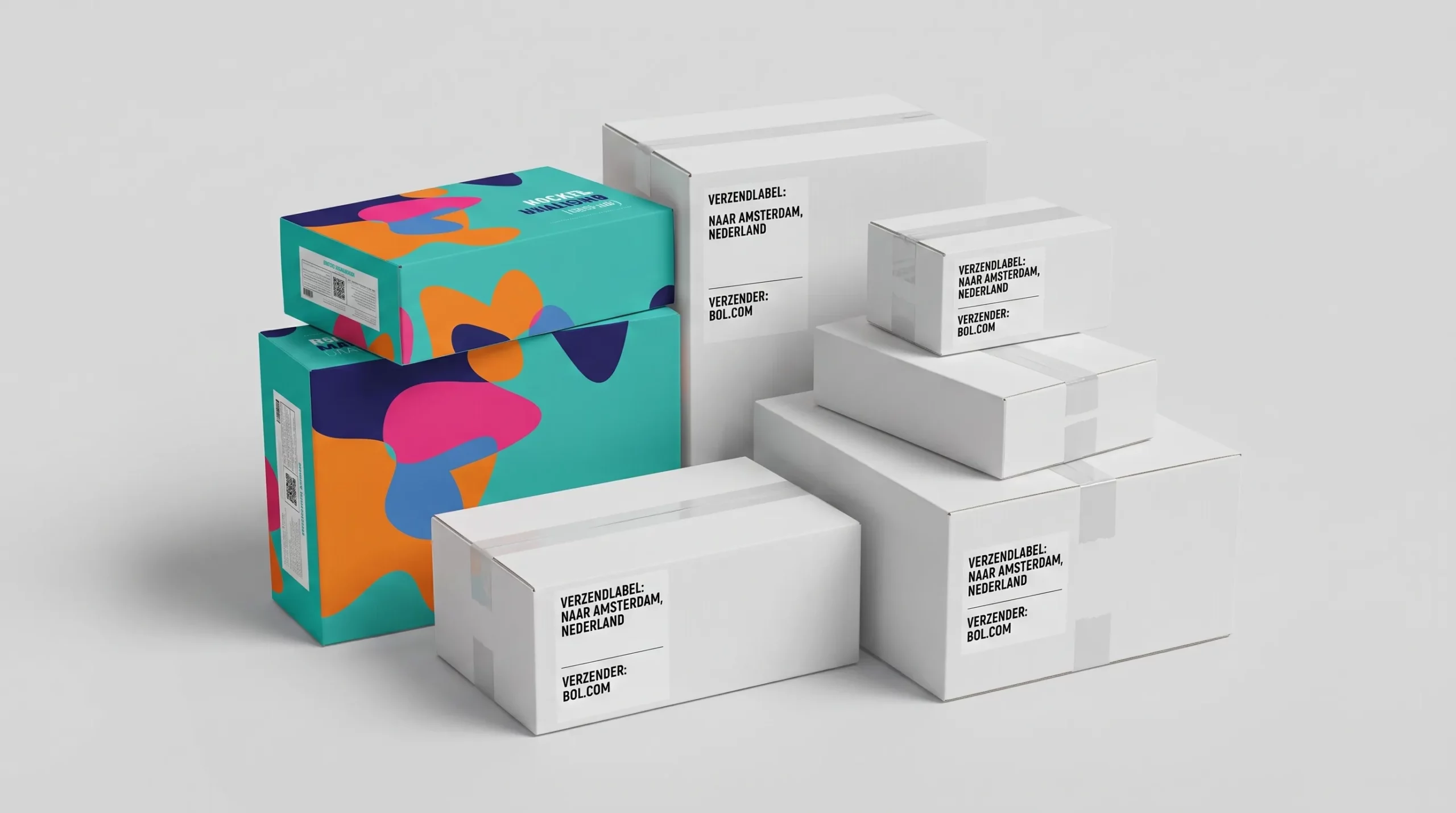 Bedrukte postdozen in verschillende formaten klaar voor verzending