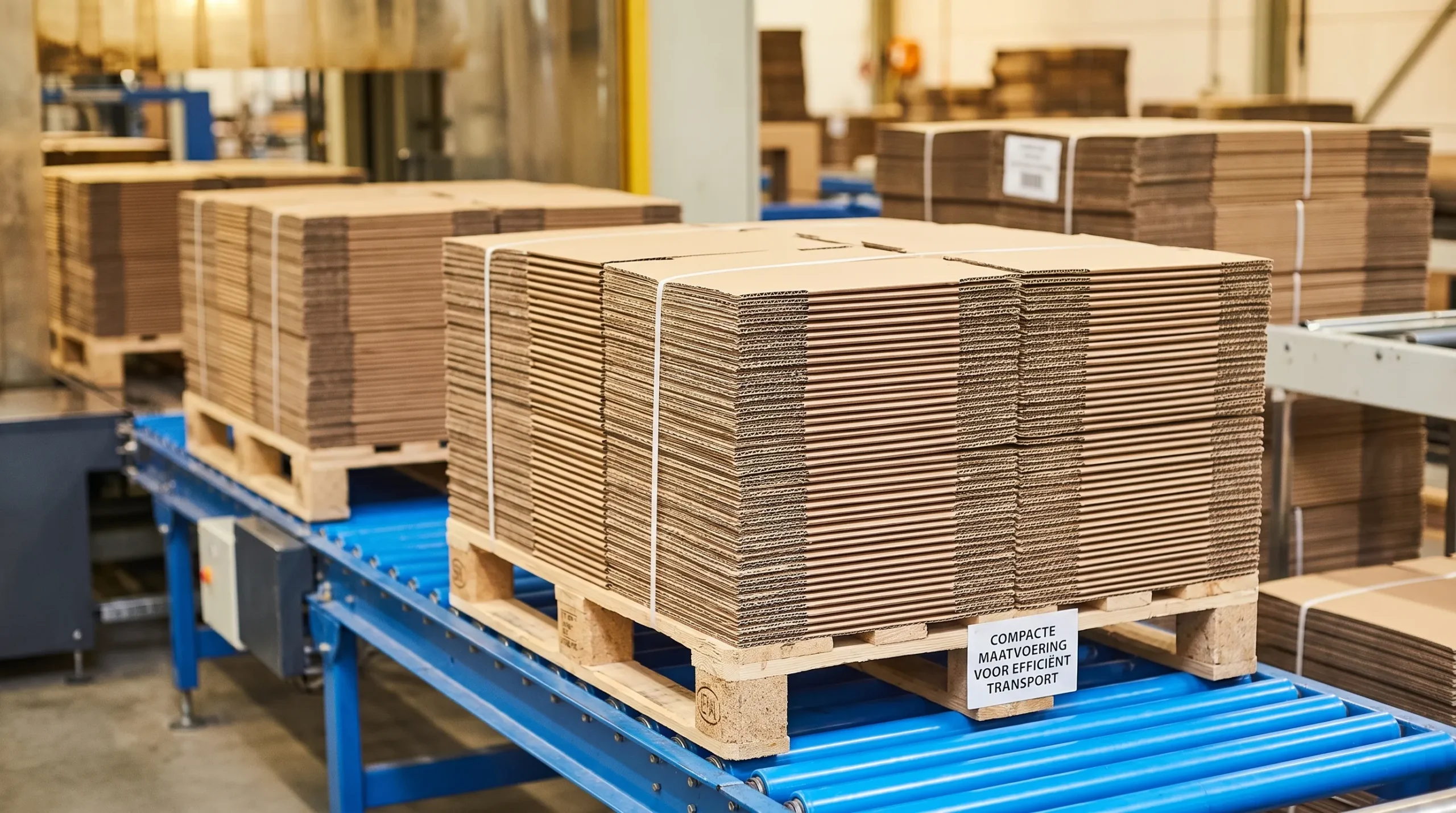 golfkartonnen dozen op pallets met compacte maatvoering voor efficiënt transport