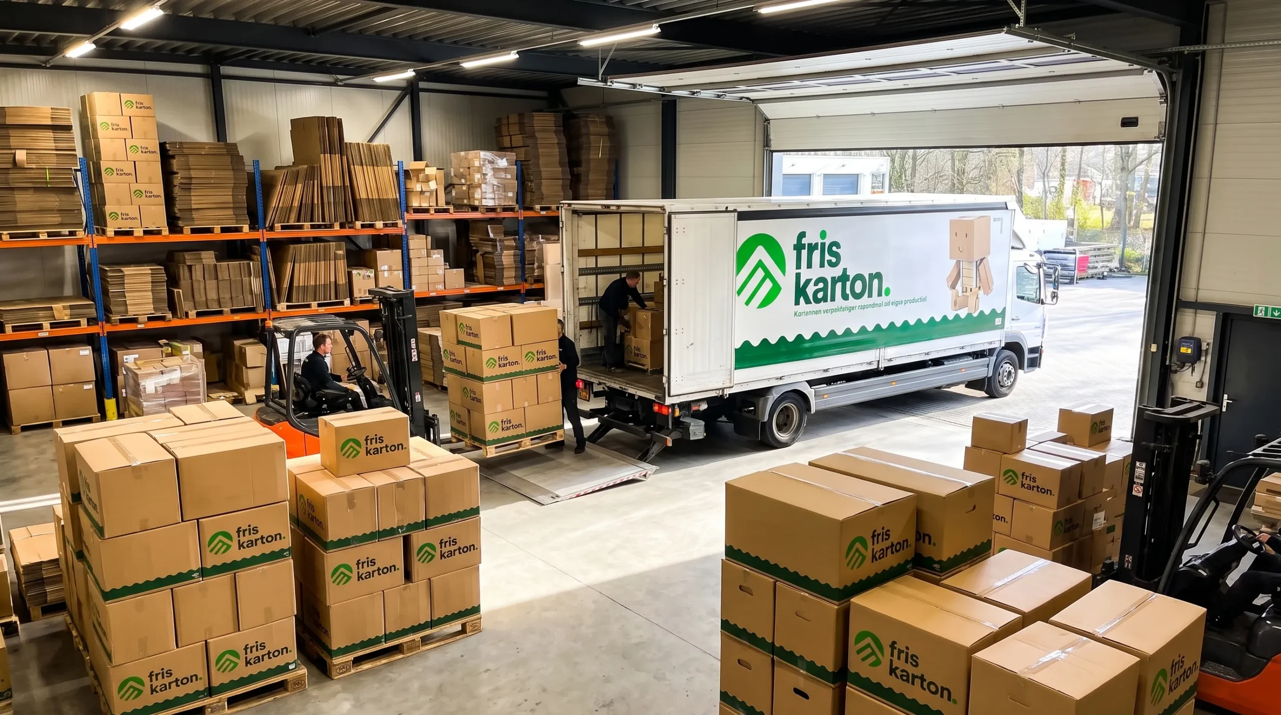 Magazijn met kartonnen verpakkingen klaar voor een drukke seizoenspiek