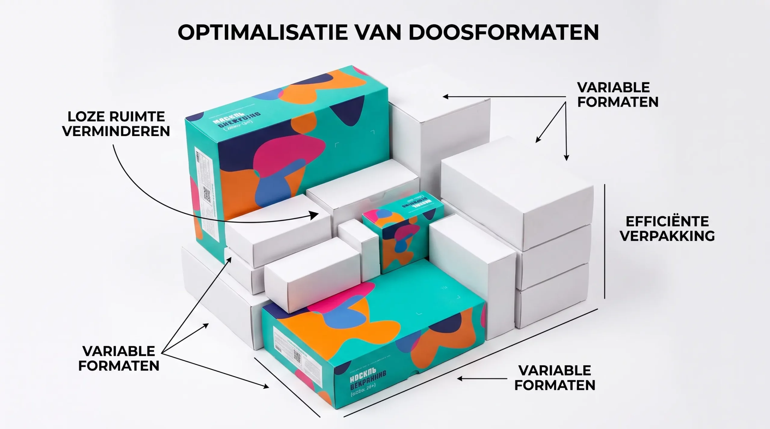 schema met verschillende doosformaten die loze ruimte in fulfilment verminderen