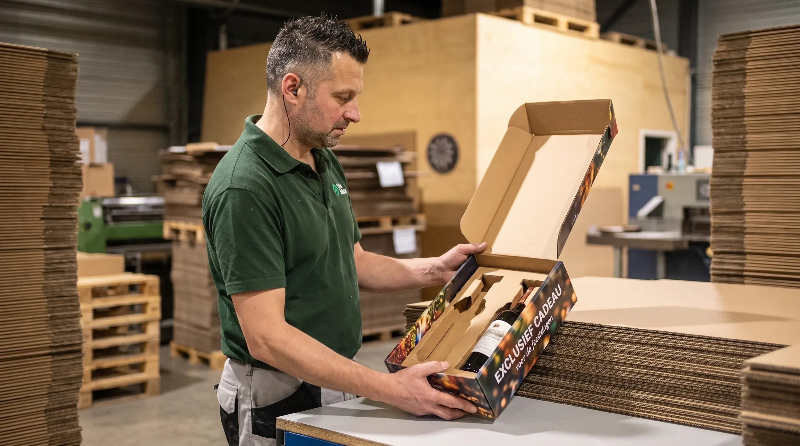 voorbeeld van een cadeauverpakkingen doos met beschermende inlay en bedrukte buitenzijde